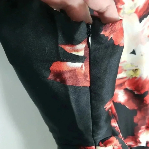 {Lulu's} Adelyne Rae Front Rose Seats Black and Red Floral Print Midi Dress - Picture 12 of 17